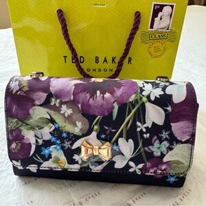 Ted Baker London Entangled Bow Evening Bag Clutch with Chain Floral Navy